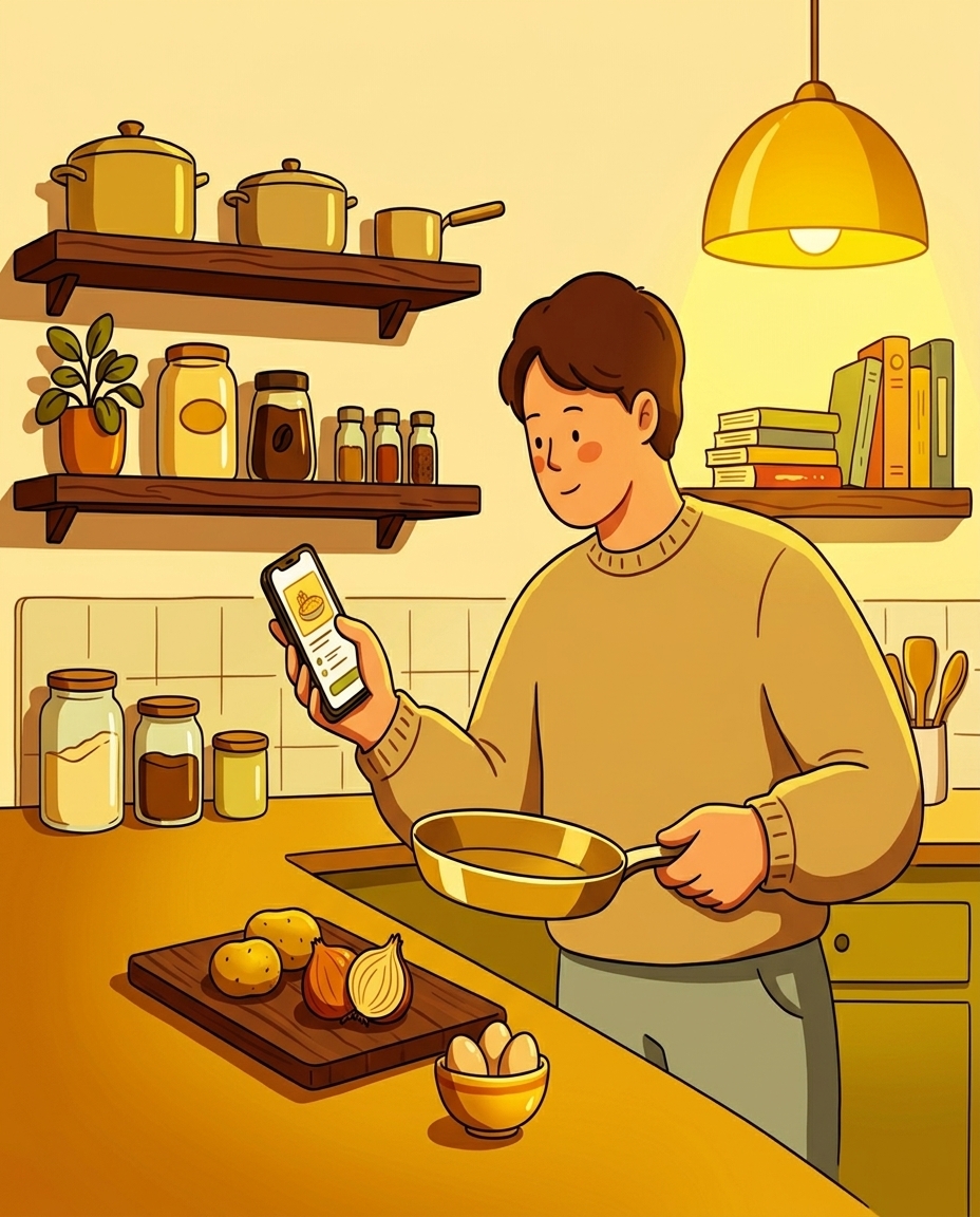 주방에서 요리하는 사용자