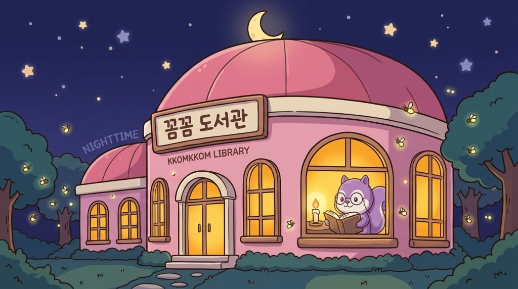 도서관 밤의 불빛